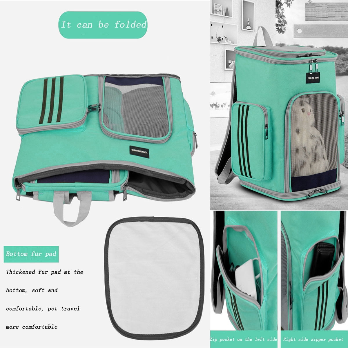 Pet Carrier Backpack Cat Carrier Backpack Dog Carrier Backpack for Small Cats Dogs Wide Use Breathable Strong and Durable Pet Backpack(Green)