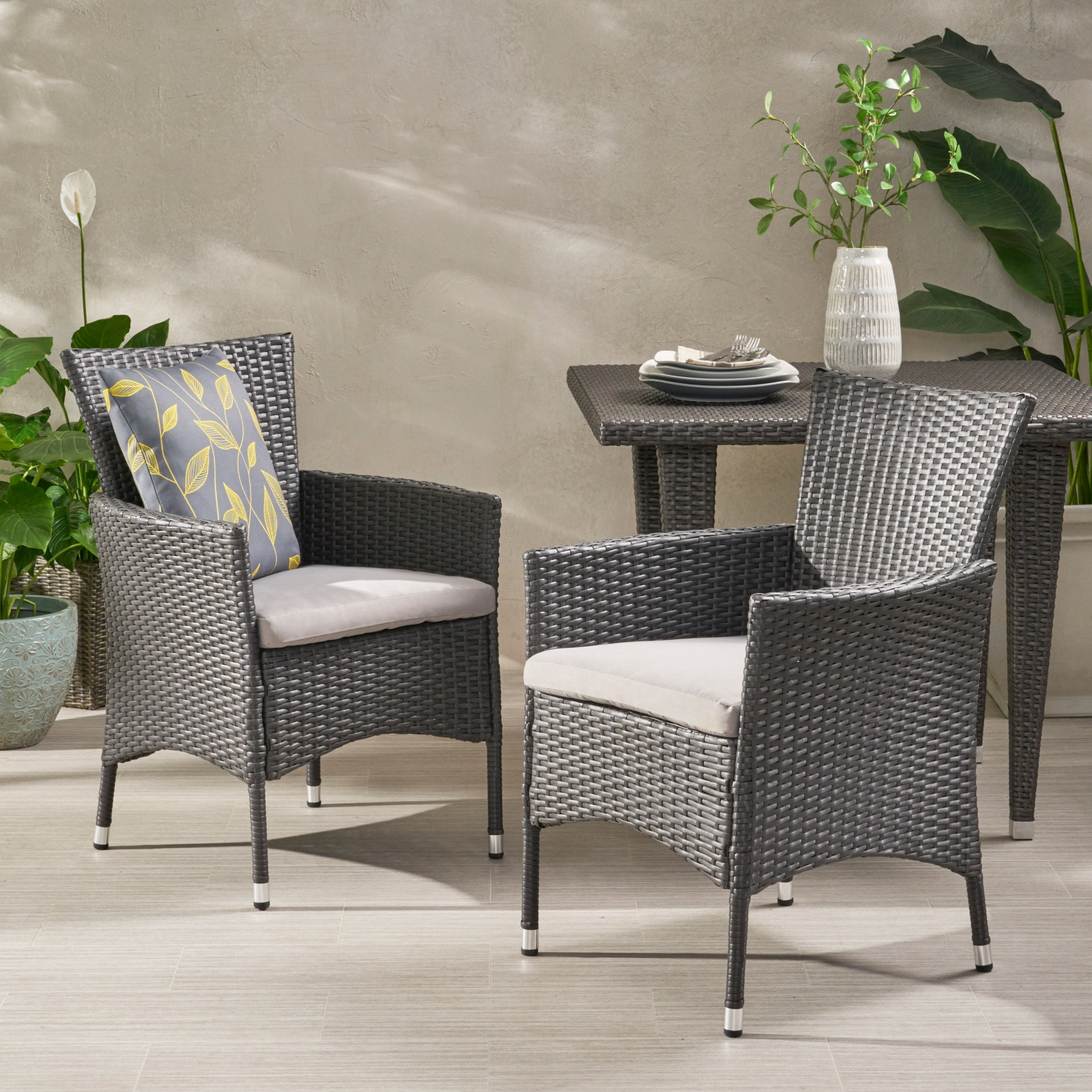 Outdoor Stainless Steel Frame Dining Chair Set of 2, Stable Leisure Seats for Patio Garden, Silver