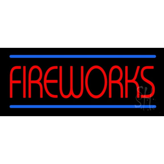 Red Fireworks Blue Lines LED Neon Sign 10 x 24 - inches, Clear Edge Cut Acrylic Backing, with Dimmer - Bright and Premium built indoor LED Neon Sign for special occasion decor.