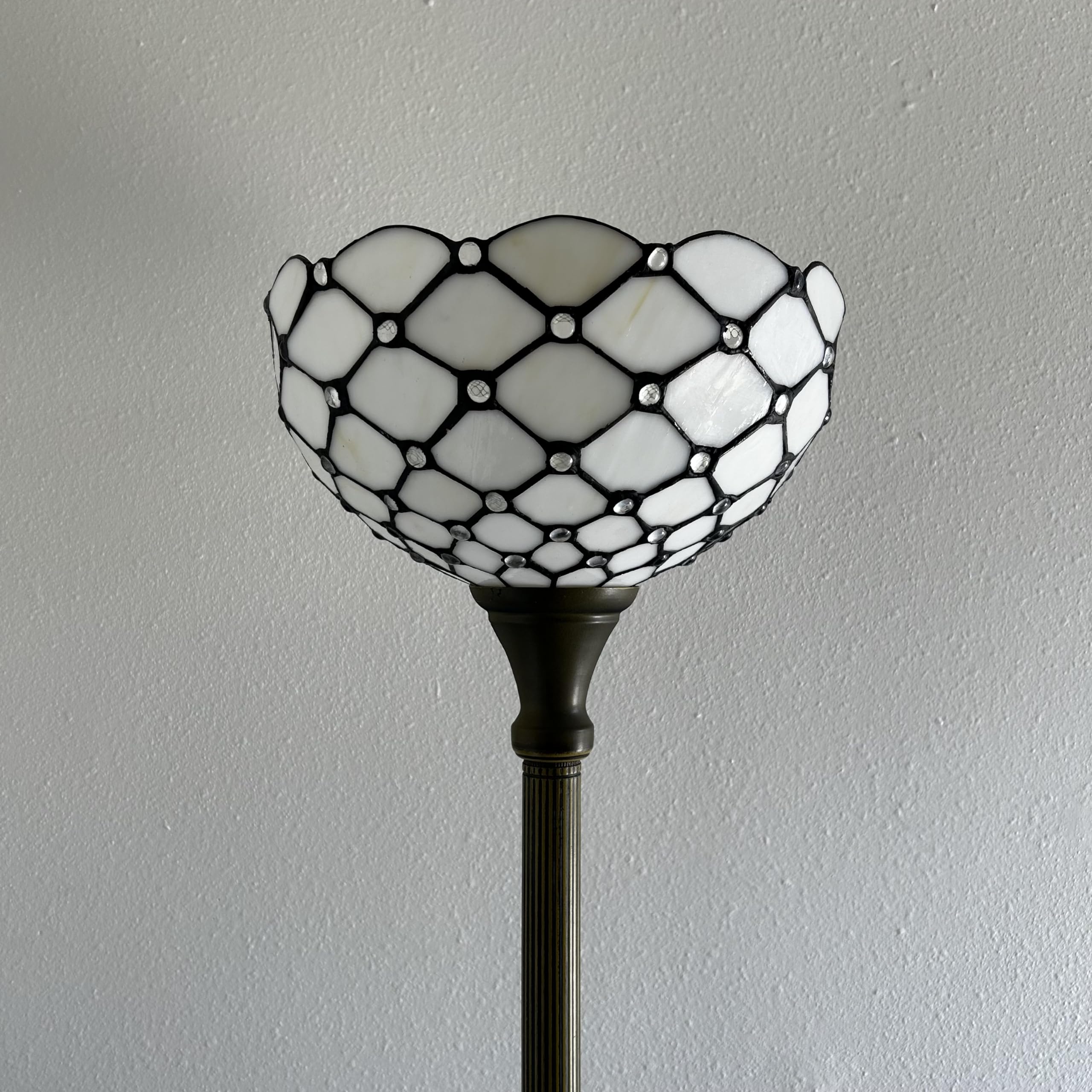 Tiffany Torch Floor Lamp White Stained Glass Crystal Beans LED Bulb Included For Living Room Bedroom Office Hotel 12"W*12'D*66"H