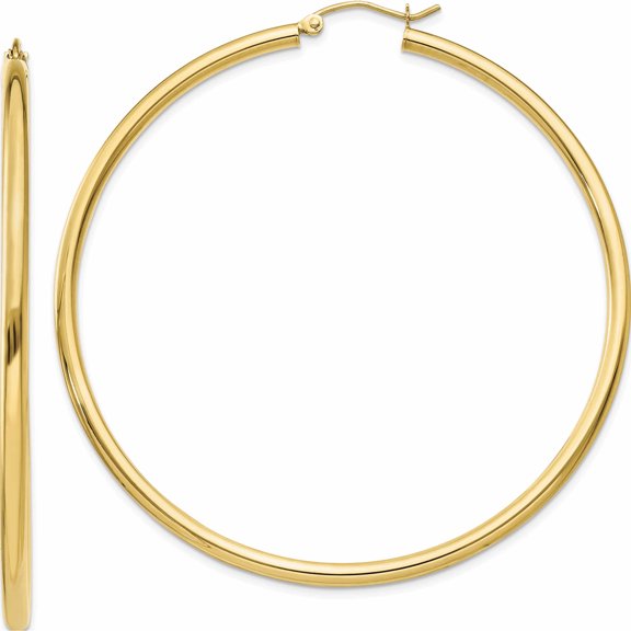 10K Yellow Gold Polished 2.5mm Lightweight Tube Hoop Earrings (60 X 60.96) Made In Peru 10t929l