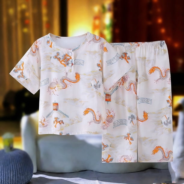 Conjuntos de blusas y camisas de cuello redondo y manga corta para niños de verano, ropa de casa estampada de manga corta para niños y niñas, camisa de manga corta para niños