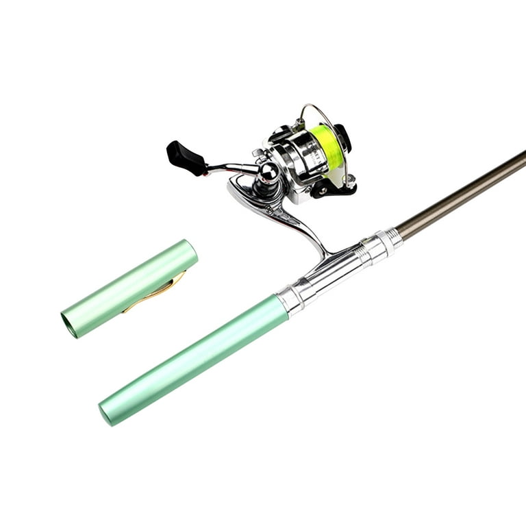 Pen Fishing Rod Reel Combo Set Premium Mini Pocket Collapsible Fishing Pole Kit Telescopic Fishing Rod + Spinning Reel, Size: 20.5, Green