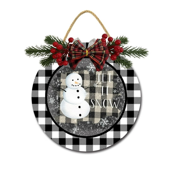 Front Door Porch Decorations Let It Snow Door Hanging Sign 12 inch Wooden Wall Sign, Rustic Holiday Wreath Decor for Front Door Porch Home Window Wall Farmhouse Decorations