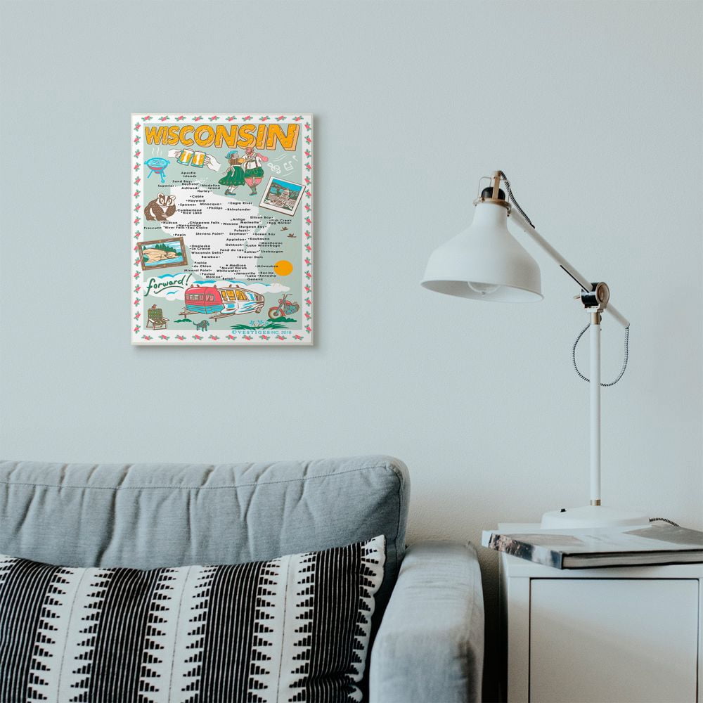 The Stupell Home Decor Collection Wisconsin Pale Blue Illustrated Scenic Map Poster Wall Plaque Art