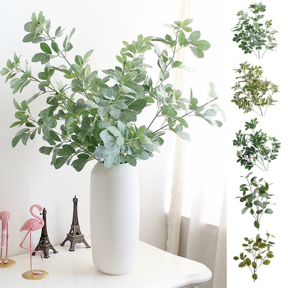 Artificial Plant Green Leaves Faux Silk Fake Eucalyptus Plastic Home Party Decor 