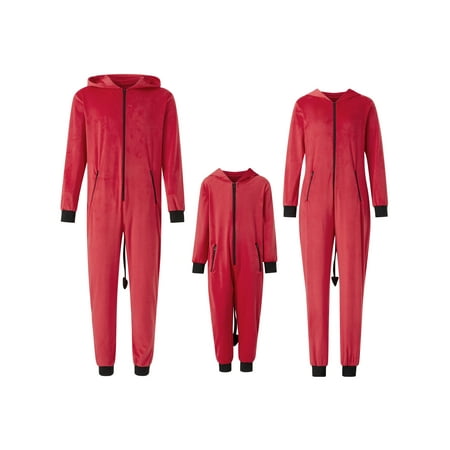 

Christmas Family Matching Jumpsuit Pajamas Contrast Color Long Sleeve Hooded Zip Romper with Horns Sleepwear