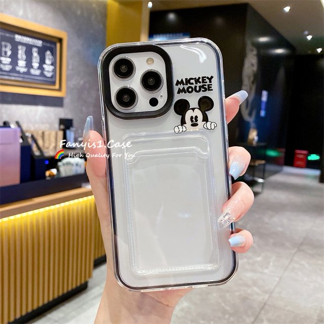 Compatible Con iPhone 14 13 11 12 Pro Max 6 7 8 Plus XR Xs 3 En 1 Ranura De Tarjeta De Dibujos Animados Ratón Y Minne Mouse Funda De Teléfono De Silicona Suave Transparente Protección De TPU Cubierta