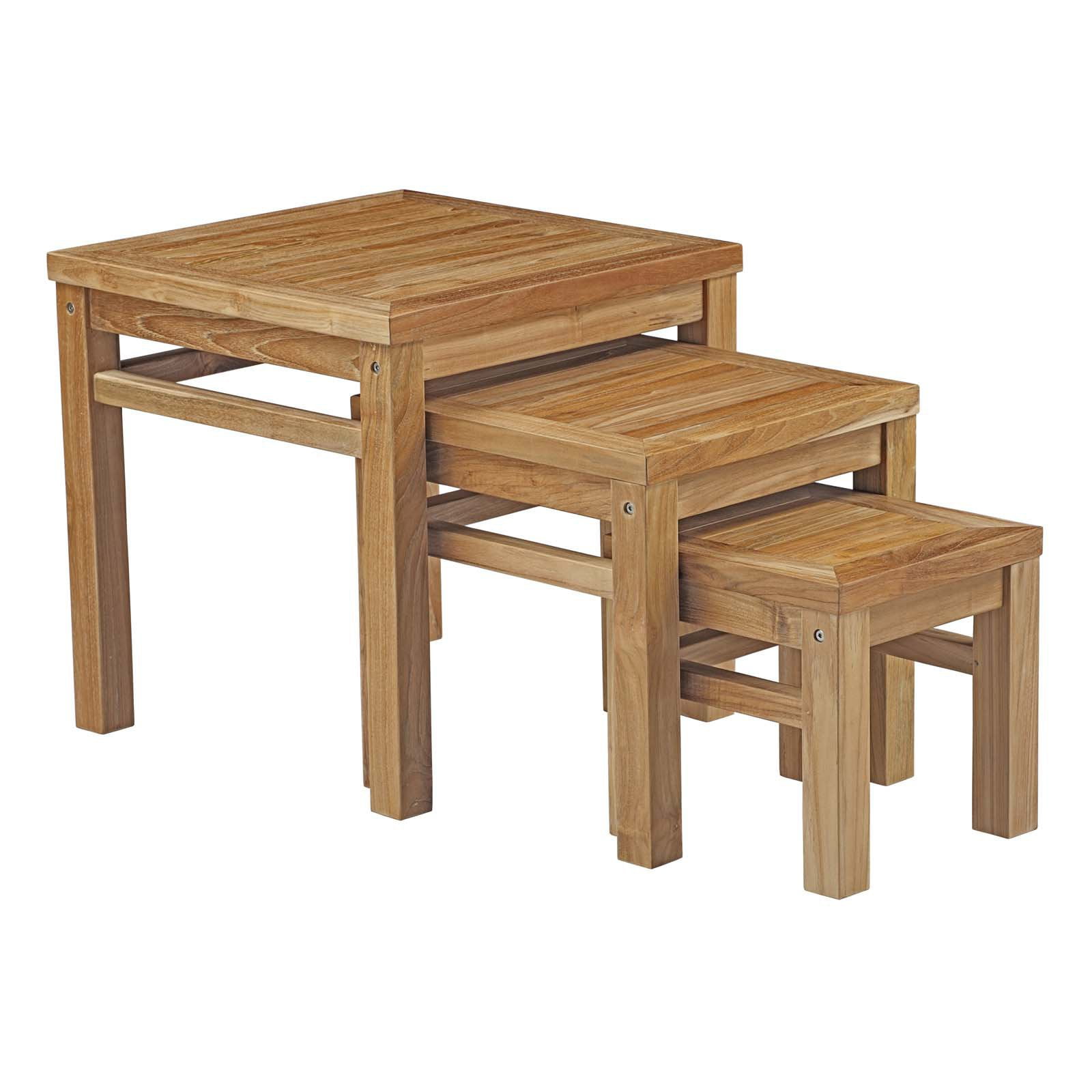 Modway Marina Patio Teak Nesting End Table Set of 3