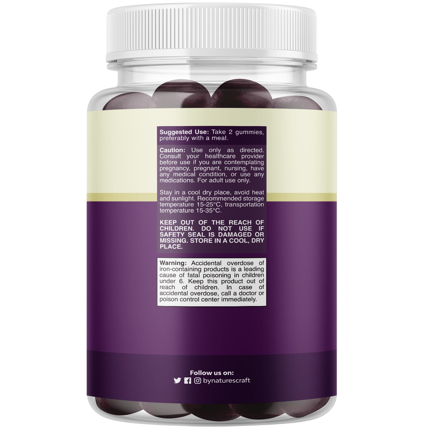 Natures Craft Extra Strength 45mg Iron Gummies with Vitamin C & B Complex, Grape Flavor, 90 Count