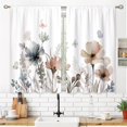 thumbnail image 2 of 2 Pcs Watercolor Boho Floral Kitchen Curtains, Wildflower Rustic Botanical Plant Cafe Short Window Drapes for Bathroom Dining Room Tier Curtains, 56x40 Inch, 2 of 4