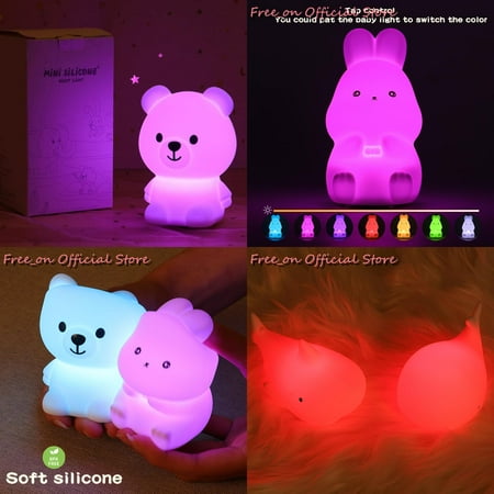 

DUFDIEJ Colorful and Adorable Mini Bunny Night Light - Soft Silicone Battery Operated Lamp Perfect Cute Nightlight for Bedroom Decoration and Christmas Gift Giving