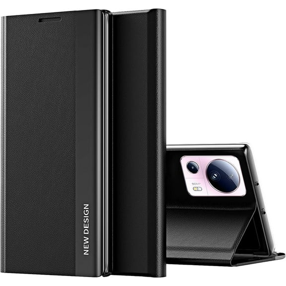 Thin Slim Flip Case for Xiaomi 13 Lite (Not 13) with Kickstand, Full Body Protective PU Leather Cover Business Phone Cases for Xiaomi 13 Lite CX Black