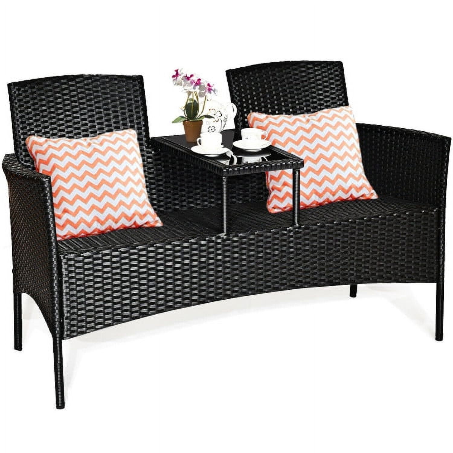 Aimee Lii Modern Patio Conversation Set with Built-in Coffee Table and Cushions, Balcony Chair, B-Turquoise
