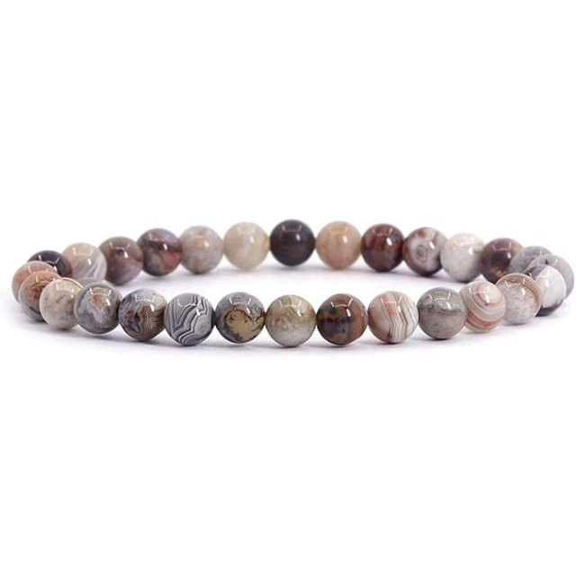 Bracelet Extensible en Perles Rondes de Pierre Précieuse Agate Mexicaine Naturelle 6mm 6.5 Pouces Unisexe