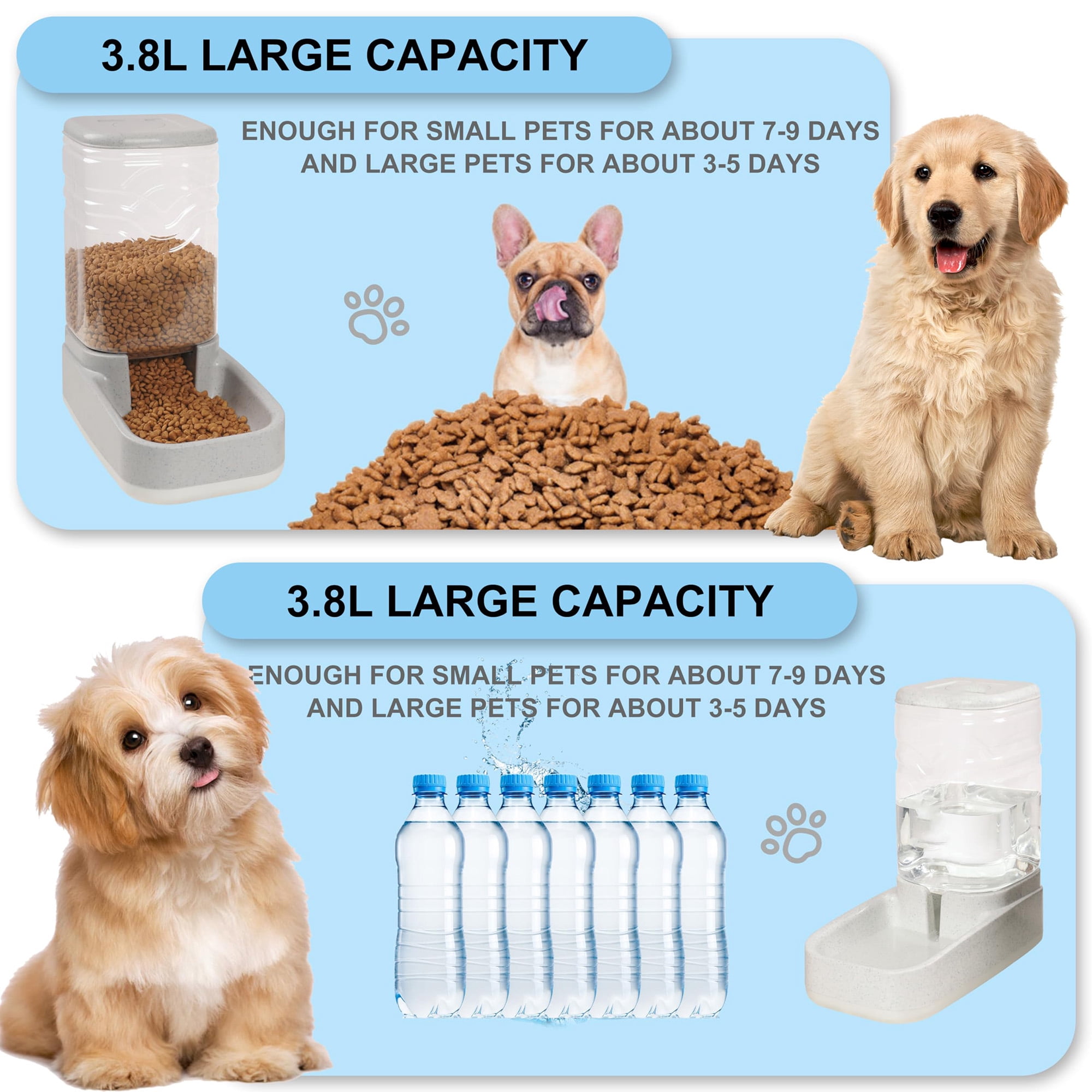 Automatic cat feeder and water dispenser, graity pet bowl for small medium dogs cats rabbits, large capacity 3.8L pet feeder storage container, durable material, perfect for busy pet owners, white