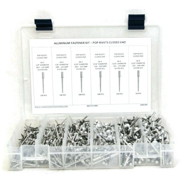 Pop Rivet Assortment ALL Aluminum Closed End Pop Rivet Kit (42 thru 6