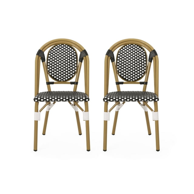 Chaises Bistro Françaises d'Extérieur Remi (Ensemble de 2), Noir, Blanc et Fini Bambou