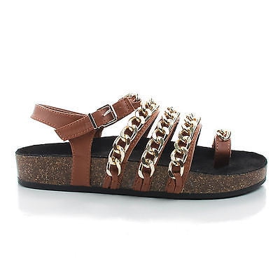 - Candice01 by Wild Rose, Toe Strappy Chain Link Footbed Sling back Flat Platform Sandals