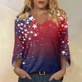 thumbnail image 6 of 3/4 Sleeve V Neck Patriotic Blouses for Women, American Flag Stars and Stripes Print Loose Tee Tops for Independence Memorial Day, 6 of 6