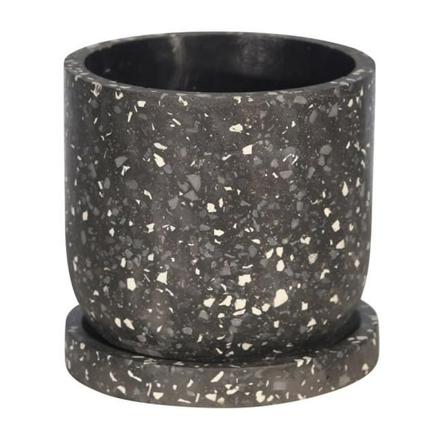 Benzara BM205184 Mosaïque Ronde Texturée Planteur de Ciment avec Soucoupe & 44; Noir - Grand