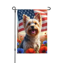Patriotic Yorkshire Terrier Dog Garden Flag 12x18 Inch DoubleSided Outdoor Yard Flag American Flag Poppy Flowers Summer Decor House Lawn Decoration Banner