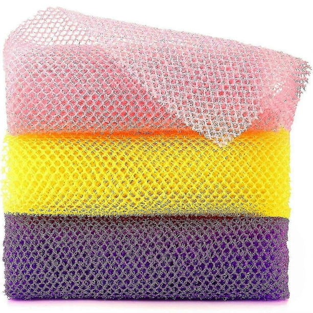 3 Pieces African Bath Sponge Sponge Exfoliating Shower Body Scrubber Back,great For Daily Use(pink Yellow Purple)
