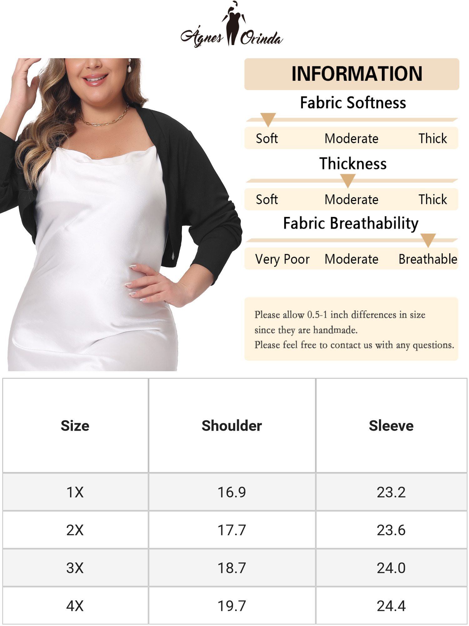 DARING DIVA Plus Size Long Sleeve Open Front Cropped Cardigans Shrugs 3X Black