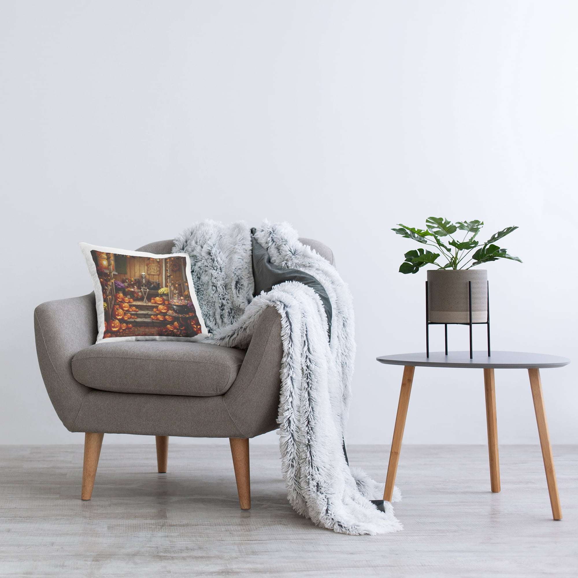 Stupell Industries Welcome To Fall Skeleton Porch Decorative Printed Throw Pillow, design by Tabz Jones, 18 x 7 x 18