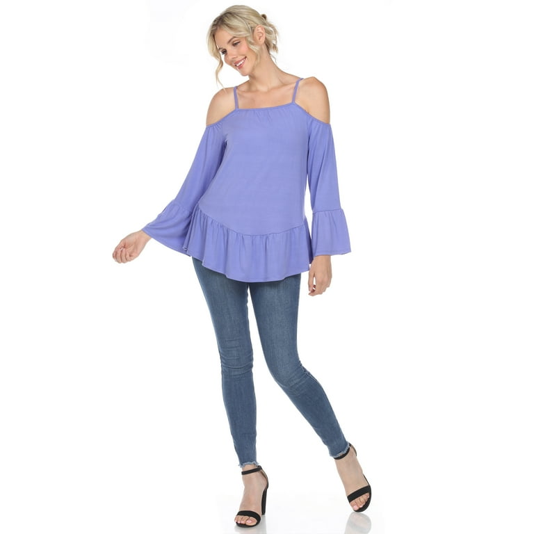 売れ筋商品|||ホワイトマーク カットソー トップス レディース Women's Cold Shoulder Ruffle Sleeve Top Purple White Mark Women's Cold Shoulder Ruffle Sleeve Top - Walmart.com