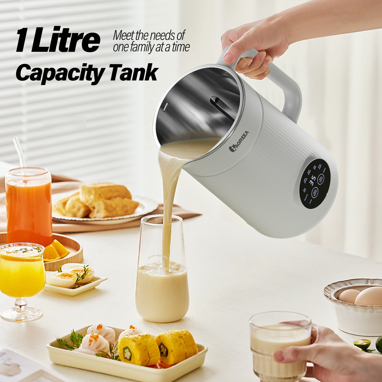 IAGREEA 35 oz Nut Milk Maker Machine with 10 Blades, Automatic Homemade Almond, Oat, Soy, Plant-Based Milk and Dairy Free Beverages, Almond Maker, Self-cleaning, Keep Warm/12-Hour Delay