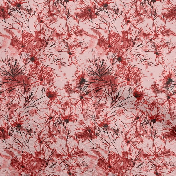 oneOone Viscose Jersey Red Fabric Abstract Floral Fabric For Sewing Printed Craft Fabric By The Yard 60 Inch Wide-1ra