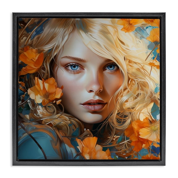 Stupell Industries Shabby Chic Woman with Blue Gaze Black Floating Frame Canvas Art, 18 x 18, by RB