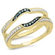 Dazzlingrock Collection 0.30 Carat (ctw) 10K Blue & White Diamond Ladies Wedding Double Guard Ring 1/3 CT, Yellow Gold, Size 4