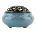thumbnail image 1 of Handmade Ceramic Cigarette Incense Burner with Antique Alloy Cover(Sky Blue), 1 of 7