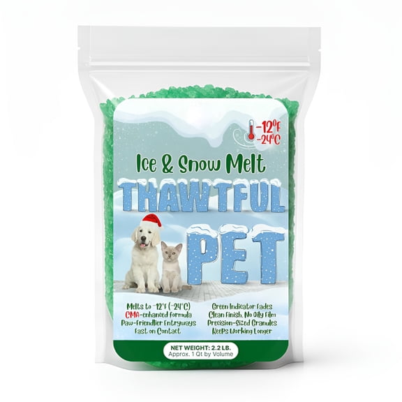 NEXIMO Pet Safe Ice Melt – Pet Friendly Ice Melt,Snow Melt – Green Granules with Cma,Melts to −12°F (−24°C) - Driveway Salt & Sidewalk Salt for Ice (2 Qt. - 4.2 Lb.)