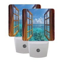 ALAZA Beautiful Sea Outside Window Night Lights 2 Pack Plug-in Wall LED Nightlight Auto Dusk-to-Dawn Sensor Lamps
