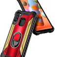 thumbnail image 4 of For Samsung Galaxy A11 Case, with Tempered Glass Screen Protector (Full Coverage), Aluminum Metal Built-in Ring Stand, Full-Body Protective Shockproof Military Bumper Phone Cover (Red/Gold), 4 of 5