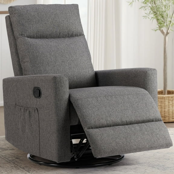 edx Swivel Rocking Chair, Sofa Recliner, Adjustable Baby Sliding Chair with Head Support for Living Room, Bedroom, Grey