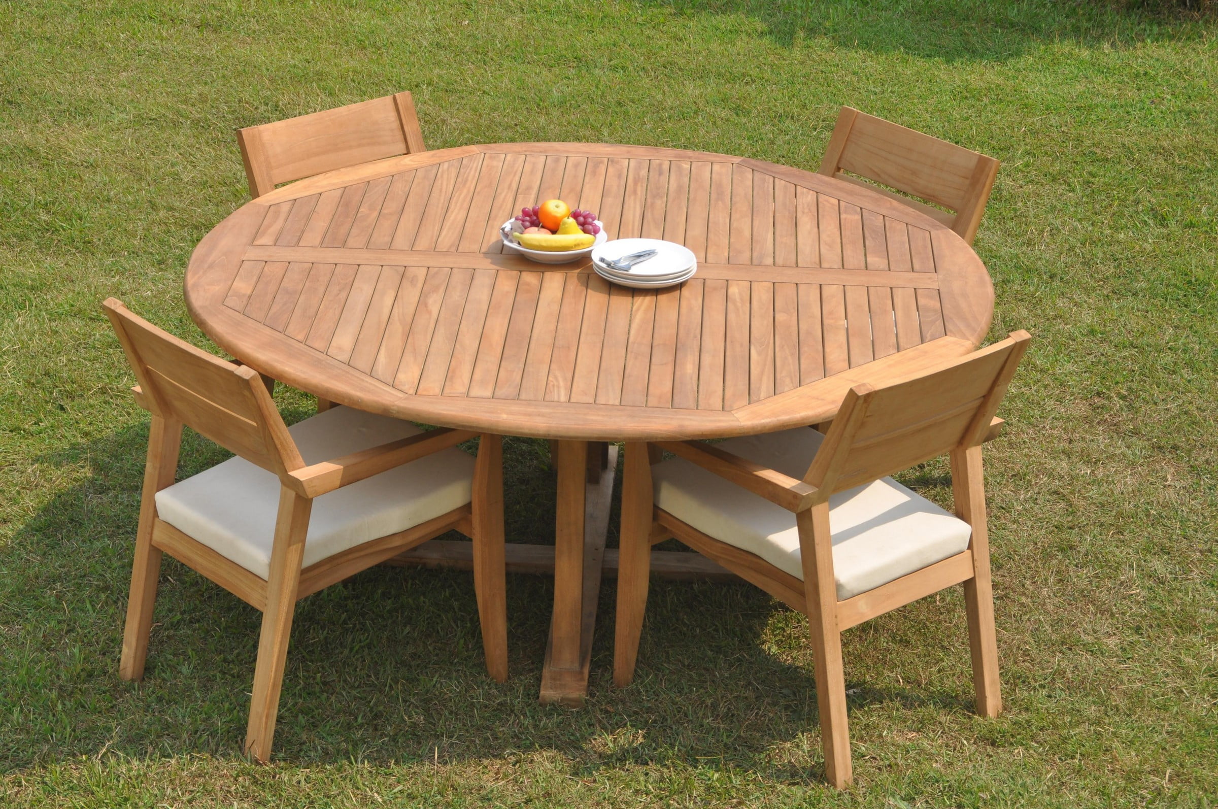 GradeA Teak Dining Set 4 Seater 5 Pc 72" Round Table And 4 Vellore