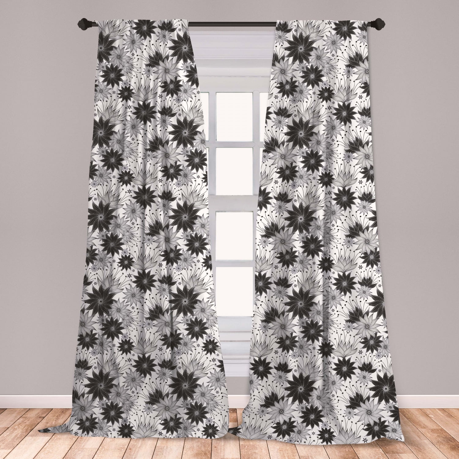 Black and white floral curtains for bedroom