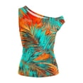 thumbnail image 5 of NTACZA off the Shoulder Summer Tops Asymmetrical Neck Tropical Palm Leaf Print Sleeveless Casual Tank Tops Party Slim Tank Tops for Women, 5 of 6