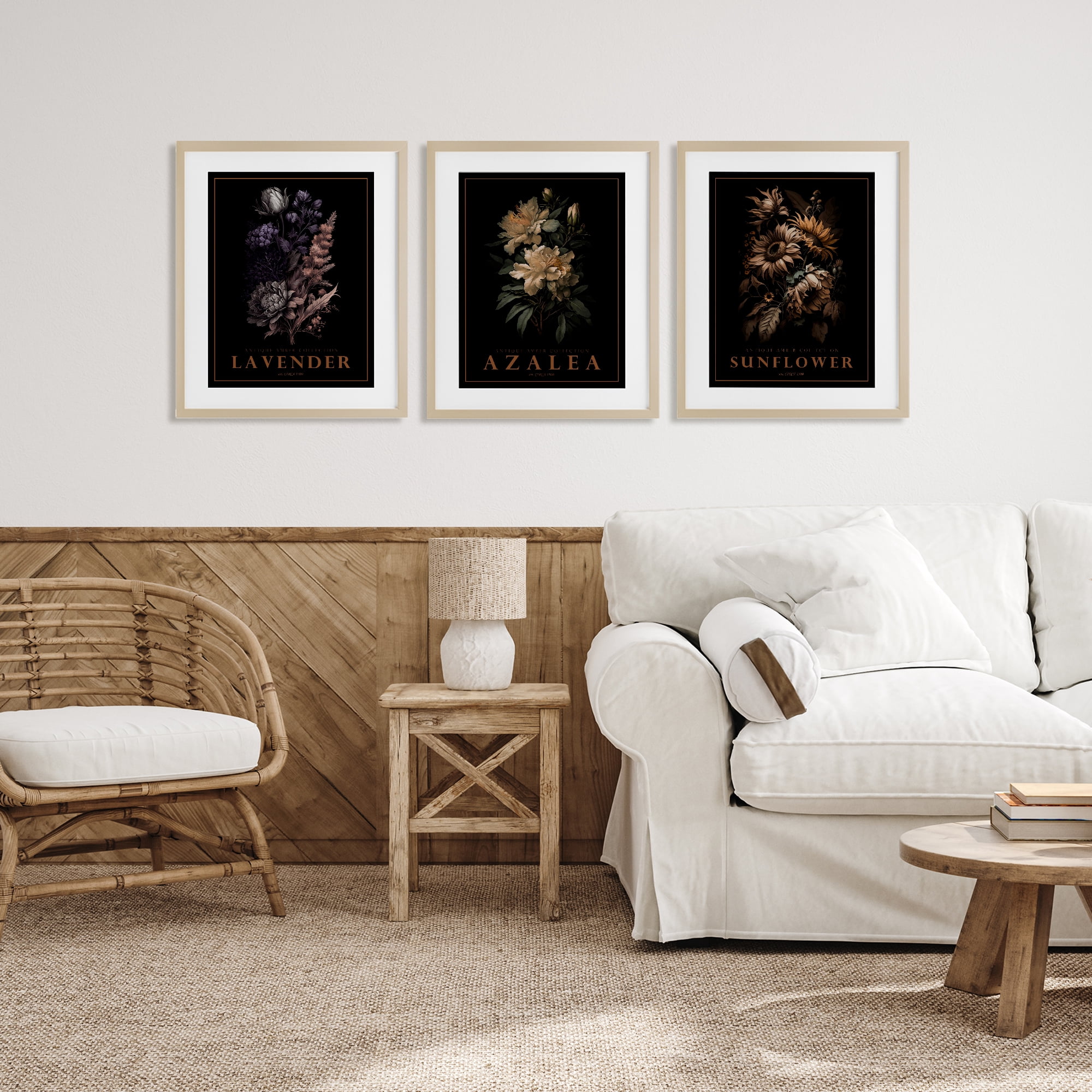 Stupell Industries Antique Botanical Herb Bushels 3 Piece Birch Framed Print Under Glass Set, design by Christopher Giampietro
