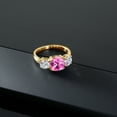 thumbnail image 3 of Gem Stone King 18K Yellow Gold Plated Silver Pink Created Sapphire and Lab Grown Diamond Engagement Ring for Women | 3.75 Cttw | Cushion 8MM | Gemstone September Birthstone | Size 8, 3 of 5