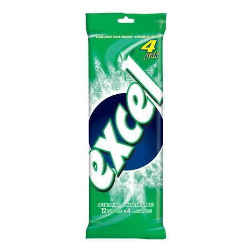 Excel chewing-gum à la menthe verte, sans sucre, 12 pastilles, paquet de 4