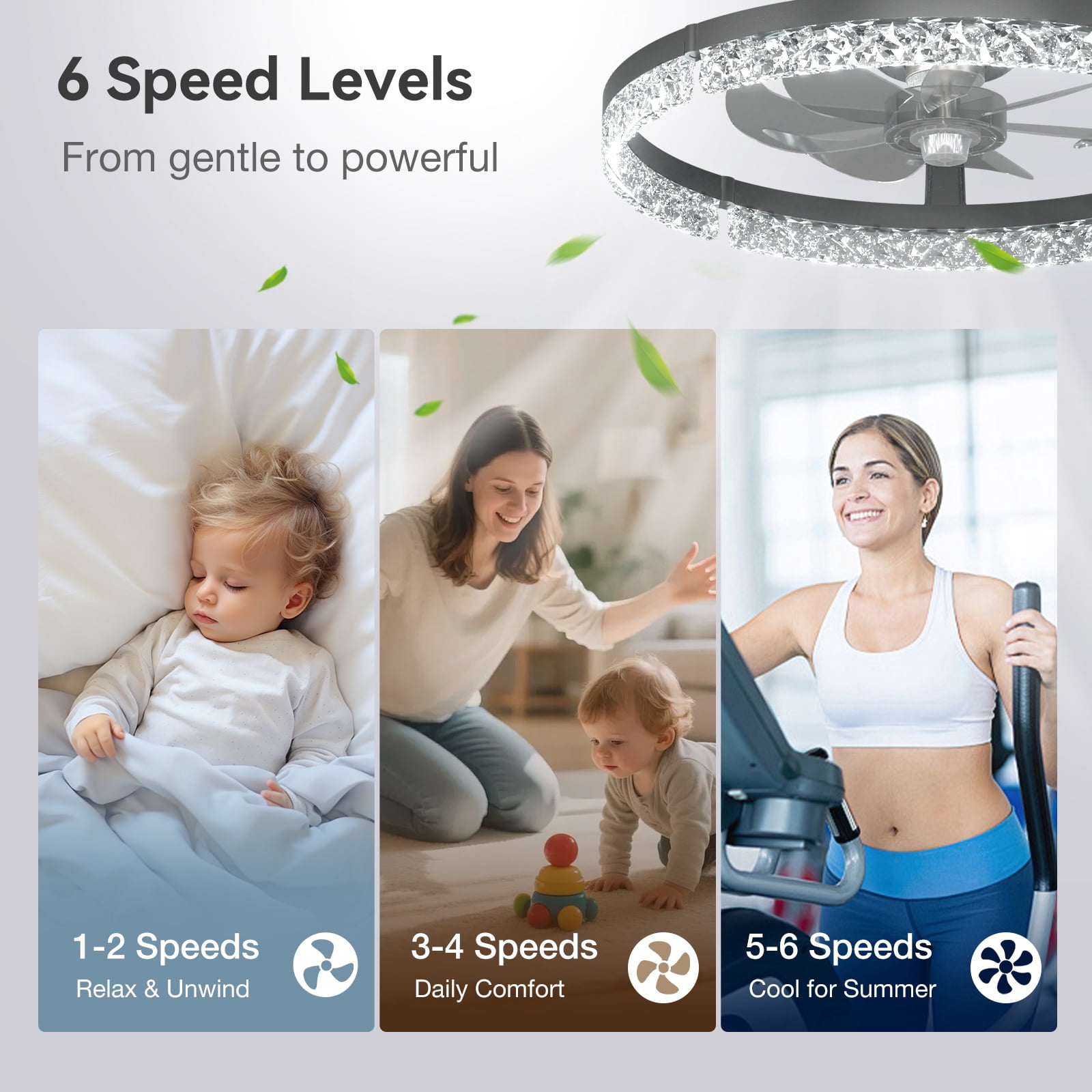AIDEL 20" Ceiling Fan with Light, Flush Mount Low Profile, Smart App & Remote Control, Reversible DC Motor, Dimmable LED, Black