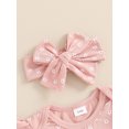 thumbnail image 6 of Nygoyerh Baby Girls Summer Cute Outfits Floral Print Short Sleeve Romper + Drawstring Shorts + Headband 3Pcs Newborn Infant Casual Shorts Sets 3M 6M 12M 18M, 6 of 9