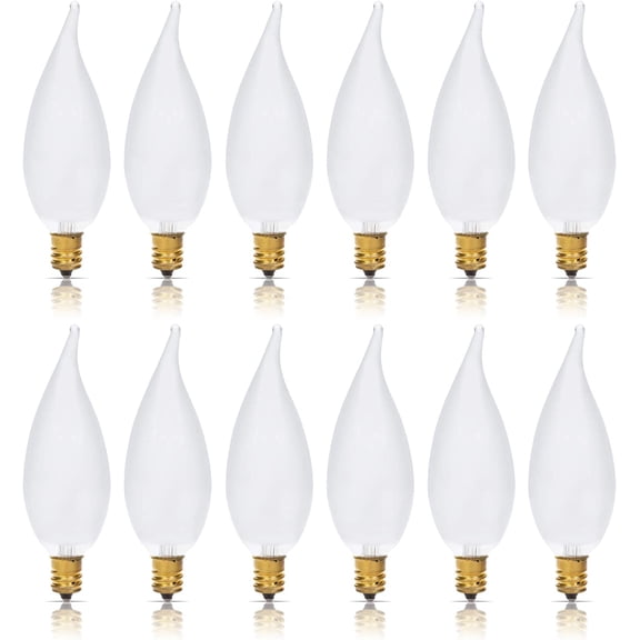 Candelabra Flame Tip Frosted CA10 25W E12 Base (12 Pack) Decorative Incandescent Light Bulbs 120V for Chandeliers, Ceiling Fan Lights, Pendants, Wall Sconces, Dimmable, Warm White 2700K