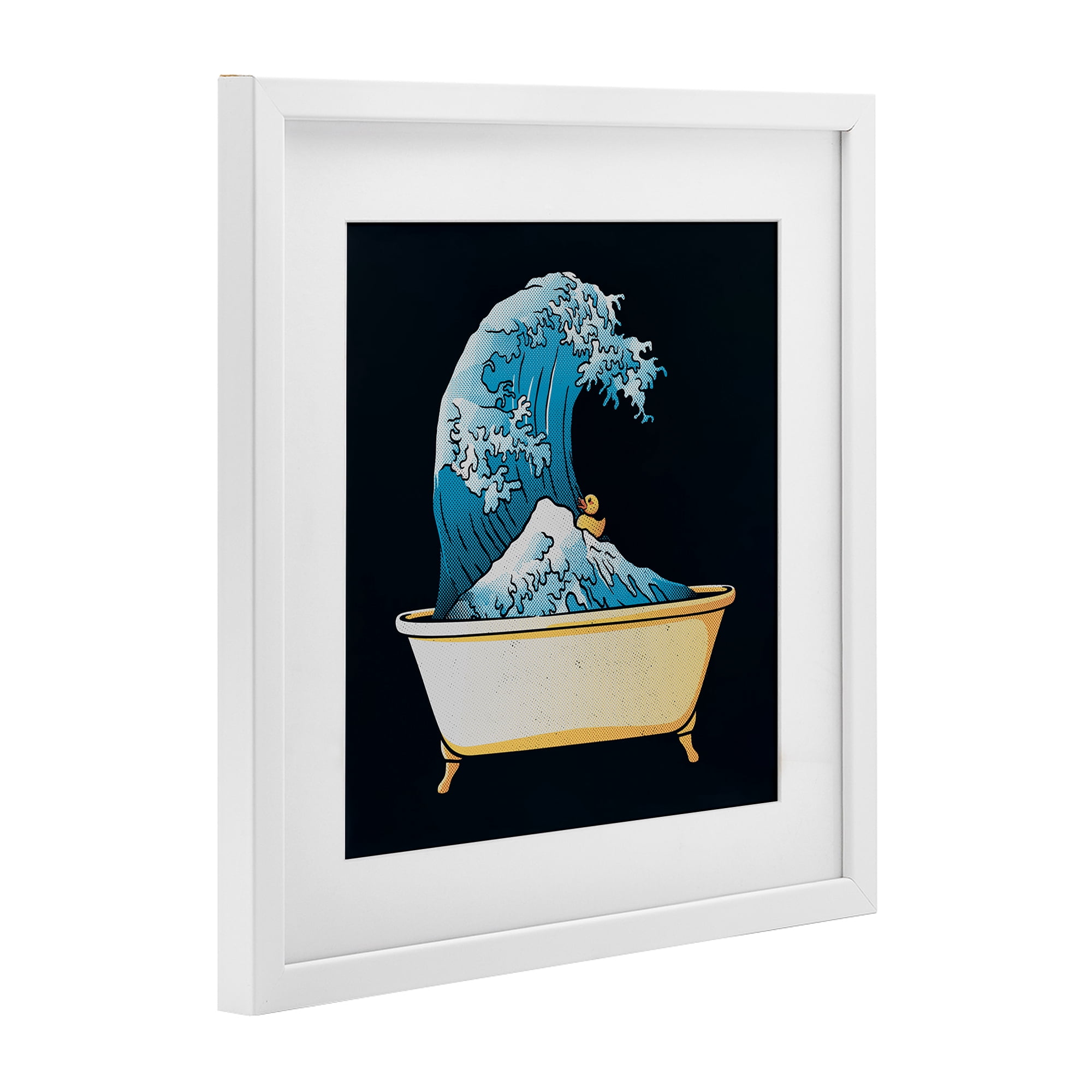 Stupell Industries Bathtub with Kanagawa Wave White Framed Print Under Glass, design by Tobe Fonseca