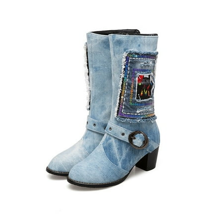 

Akiihool Women s Boots Mid Calf Western Boots Ladies Vintage Wide-calf Boots Heel Pointed Toe Fashion Festival Boots (BU2 6.50)